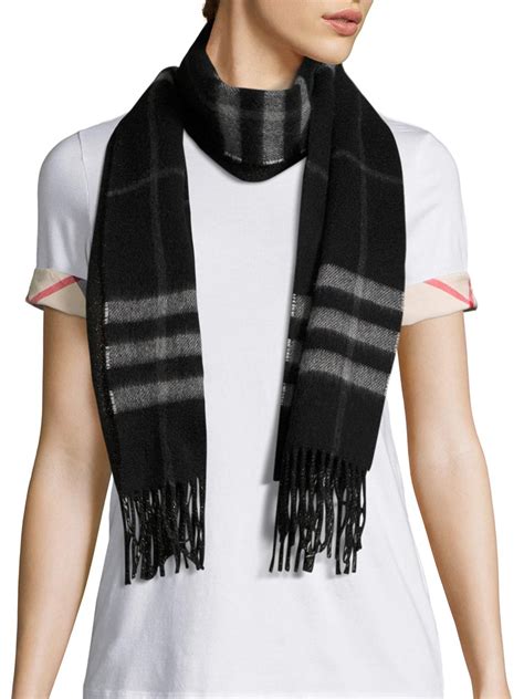 burberry reversible check and monogram cashmere scarf - black|Burberry reversible check cashmere scarf.